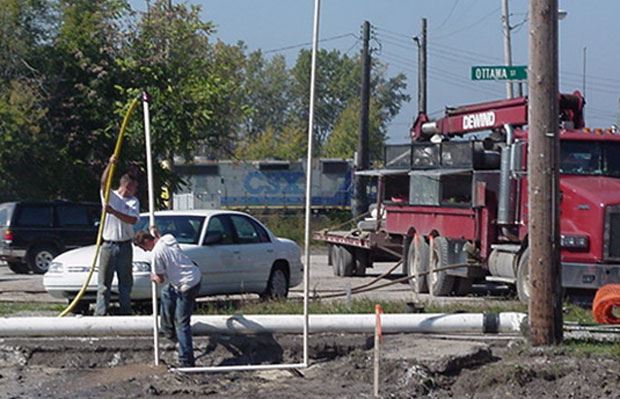 Wastewater 60 Inch Main - October 2001 - using water to soften ground