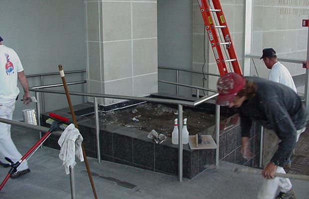 Hall of Justice - September 14 2001 - handicap ramp and planter