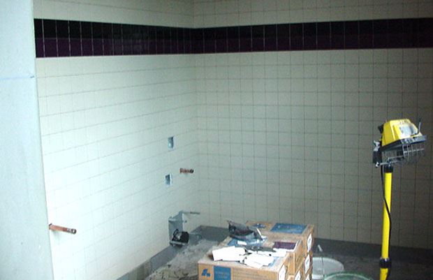 Hall of Justice - June 2002 - Bathroom tile installation