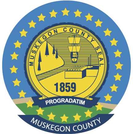 The official seal of Muskegon County featuring the date 1859 and Progradatim