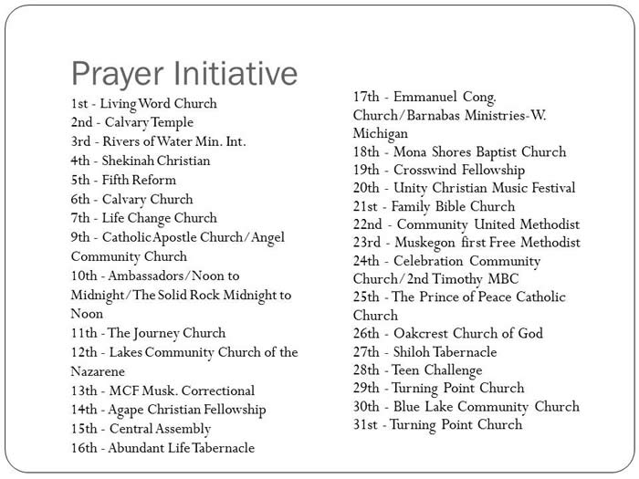 List of 31 prayer initiative partners
